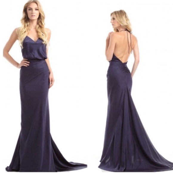 Johnathan Kayne Elegant Navy Blue Satin Dress, Size 00